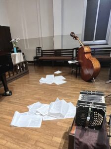 music sheets fallen on the floor